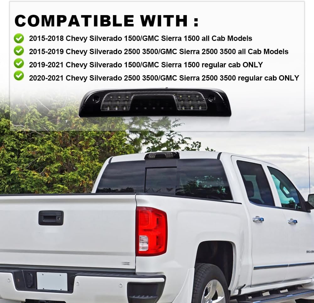 PIT66 3rd Brake Light Compatible with Chevy Silverado 1500 2500 3500 & HD Models 2014 2015 2016 2017 2018