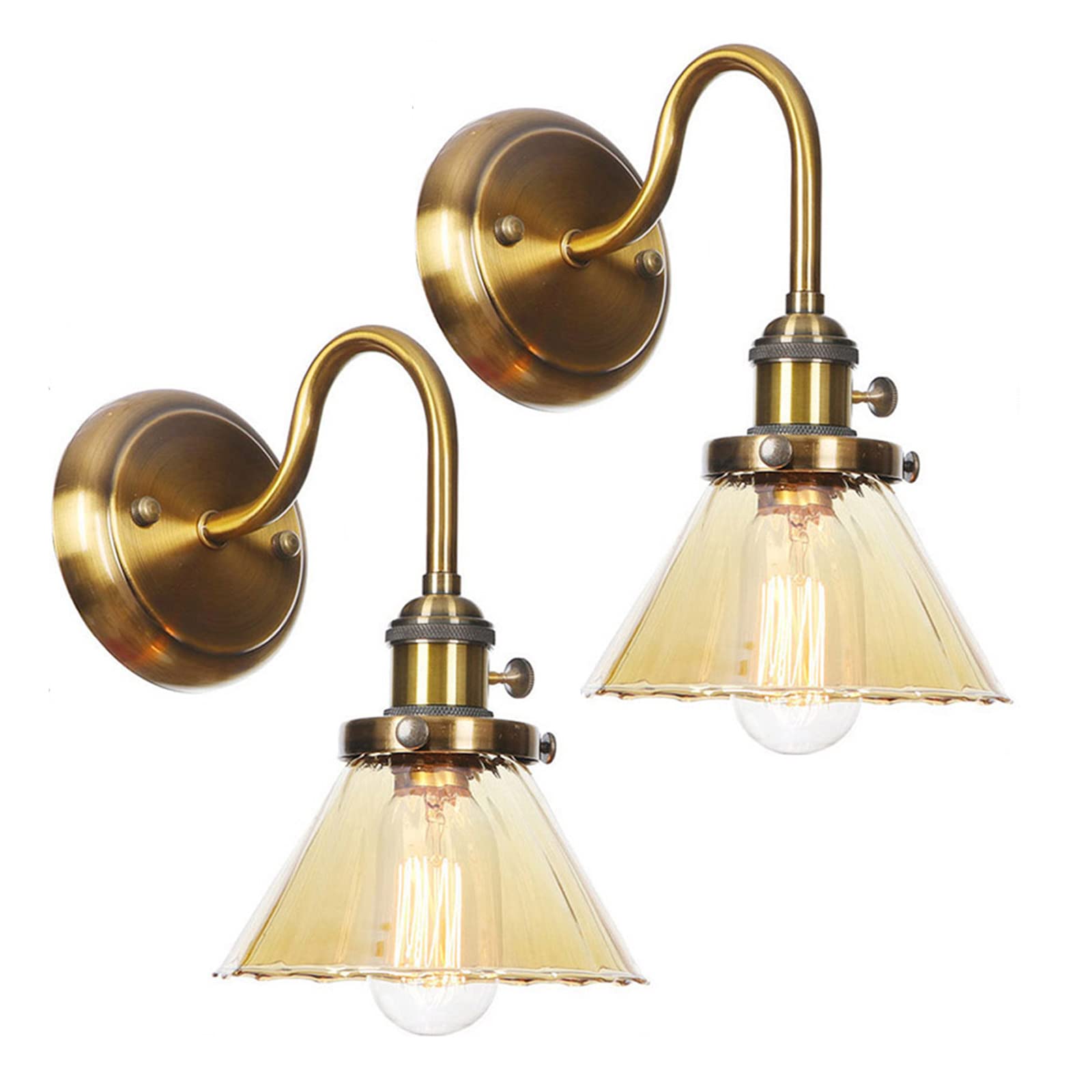 2 Pack Wall Lights, Vintage Wall Light Fittings Wall Sconce Lamp, with Clear Glass Lampshade, Metal Wall Sconce E27 Base for Loft Bar, Kitchen, Living Room,F