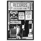 Trendy Luxury Black And White Framed Wall Art Vintage Music Record Shop Pictures For Preppy Girly Dorm Decor-Funky Fashion Feminist Canvas Prints Ready To Hang Room Bedroom