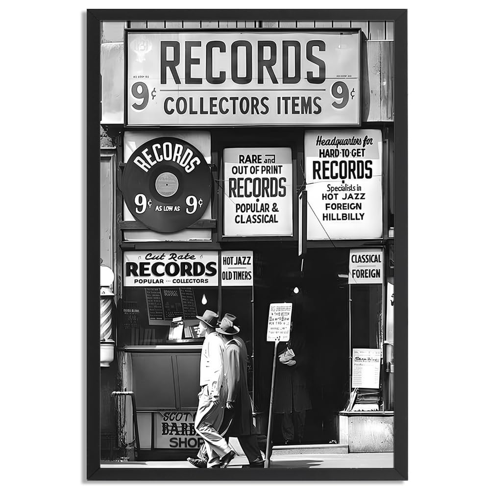 Trendy Luxury Black And White Framed Wall Art Vintage Music Record Shop Pictures For Preppy Girly Dorm Decor-Funky Fashion Feminist Canvas Prints