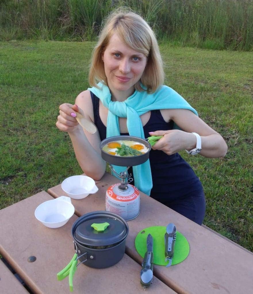 EcoCamp OUTDOOR GEAR Mess Kit (14 Pcs) for Camping w/Cookware Set Plus 2 Utensil Sets, 2 Silicone Cups, Cutting Mat & Dunk Bag Compact, Light & Durable for Military, Backpacking, Hiking|Green