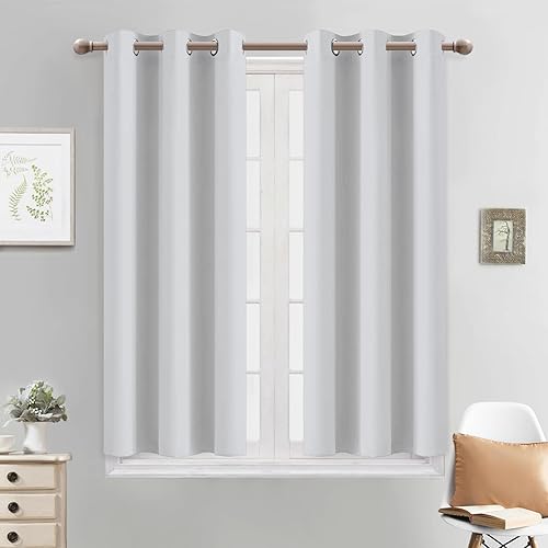Yakamok Room Darking Curtains for Bedroom, Light Blocking Drapes Room Darkening Thermal Insulated Solid Grommet Panels for Living Room(38Wx45L, Greyish White, 2 Panels)