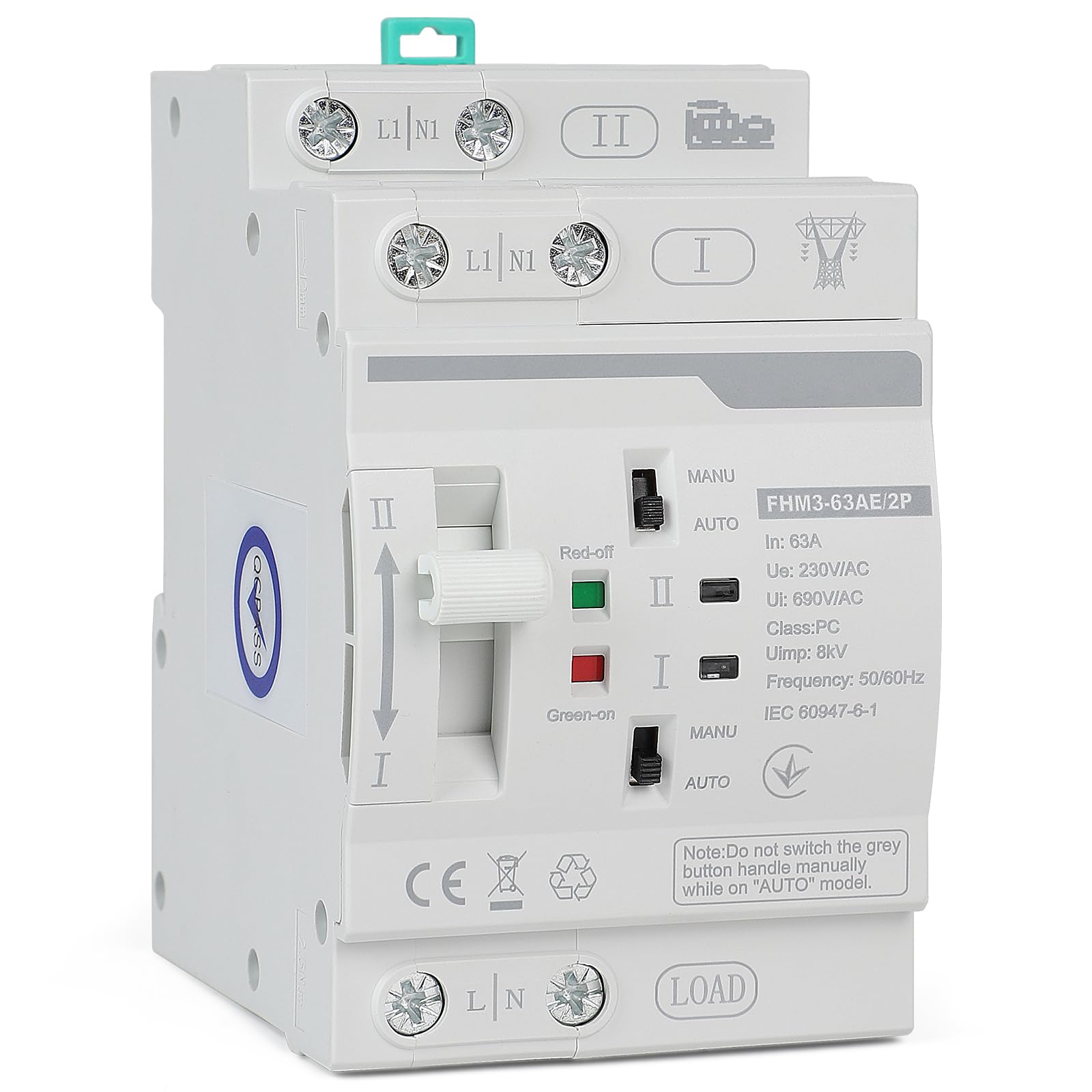 CPROSP Interruttore di Trasferimento Automatico 2 Poli DIN 220V 63A, Commutatore di Rete Automatico Fotovoltaico, Scaricatore di Sovratensione, ATS Fotovoltaico, per Impianti Domestici e Industriali
