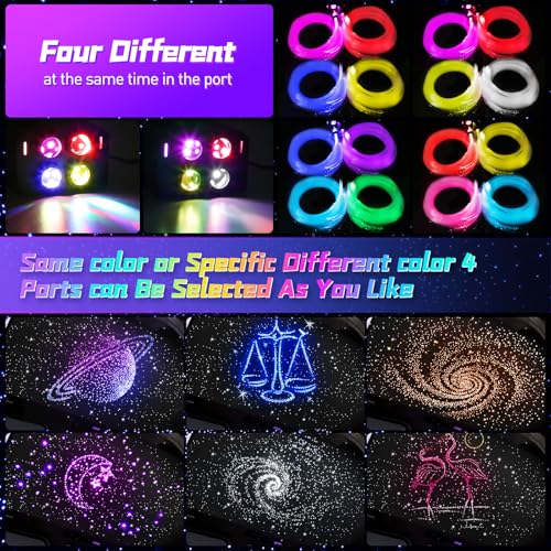 Image of 4 Colors 32W Twinkle Car Starlight Headliner Kit 700pcs*0.03in*13.1ft with APP&RF Remote,RGBW Fiber Optic Strands Star Roof Lights,4 Port Engine Sound Activated Ceiling Star Lights for Home /Car Decor