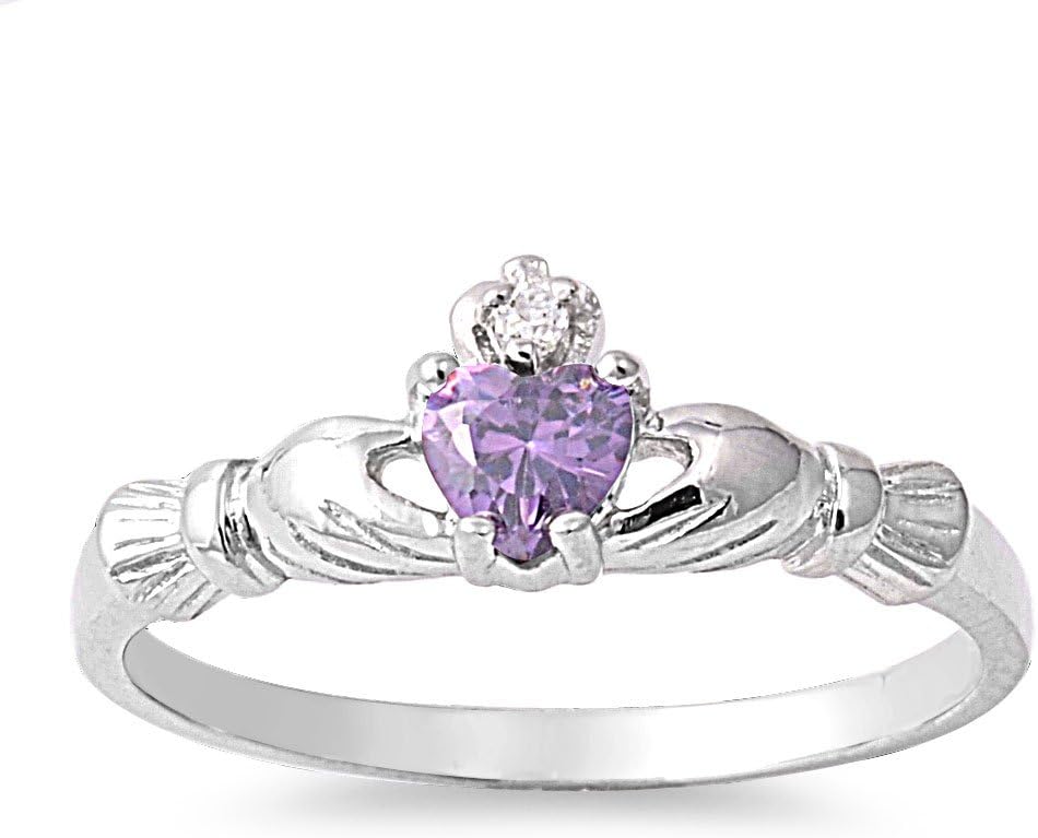 Cubic Zirconia Benediction of Claddagh Ring Sterling Silver (Color Options)