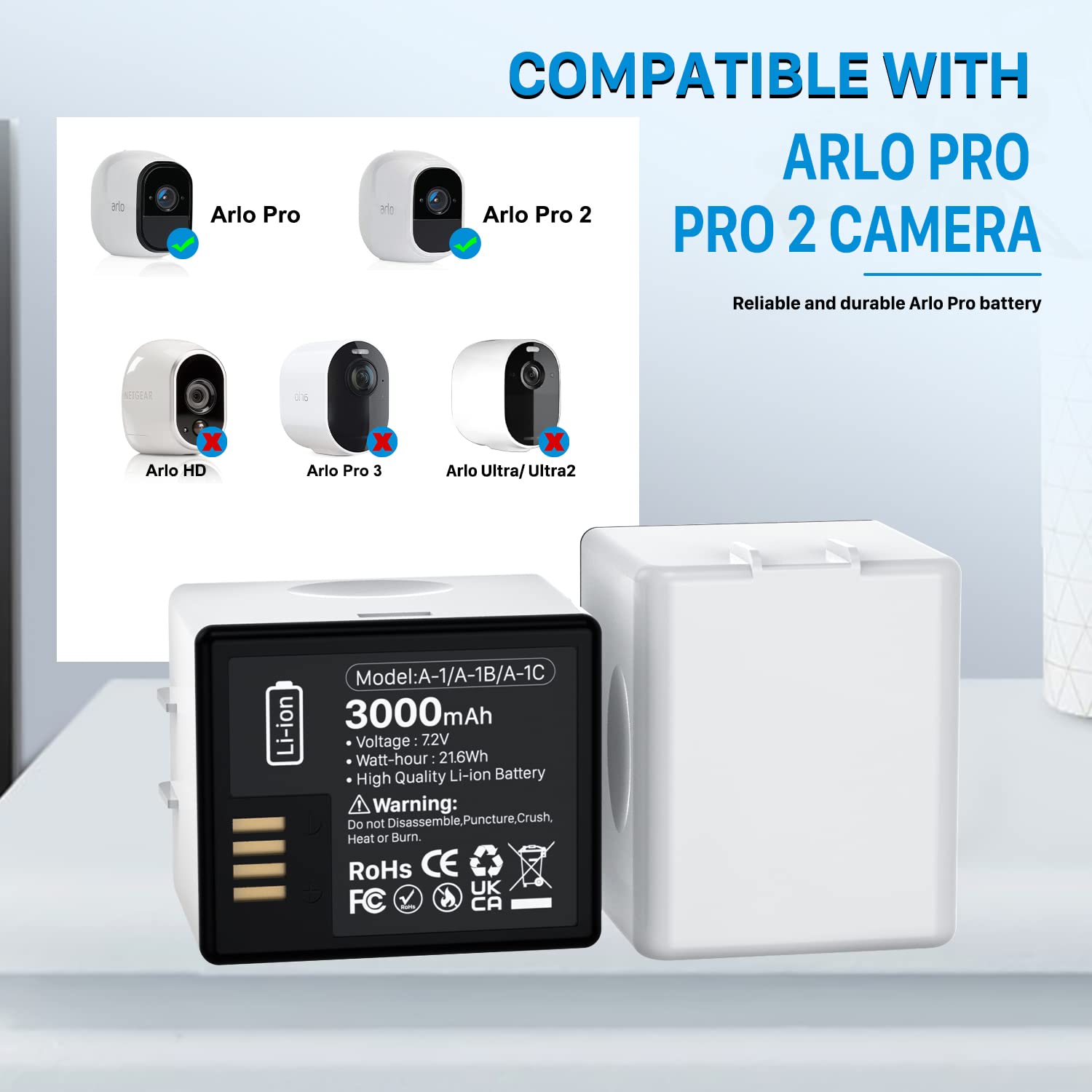 【セット】Arlo VMC3000カメラ5台＋基地局2台＋バッテリー Amazon.com: SHENMZ 5000mAh Rechargeable Battery for Arlo Pro 3/4/5
