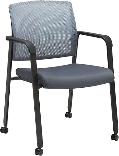 CLATINA Silla de recepción de invitados con respaldo de malla con ruedas, sillas de sala de espera con asiento de tela tapizado y soporte lumbar