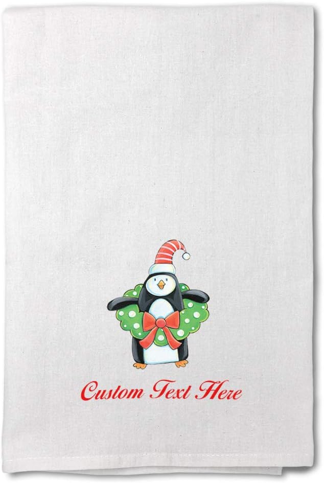 Style In Print Custom Decor Flour Kitchen Towels Penguin with A Christmas Ornament Holidays and Occasions Christmas Cleaning Supplies Dish Towels Personalized Text Here