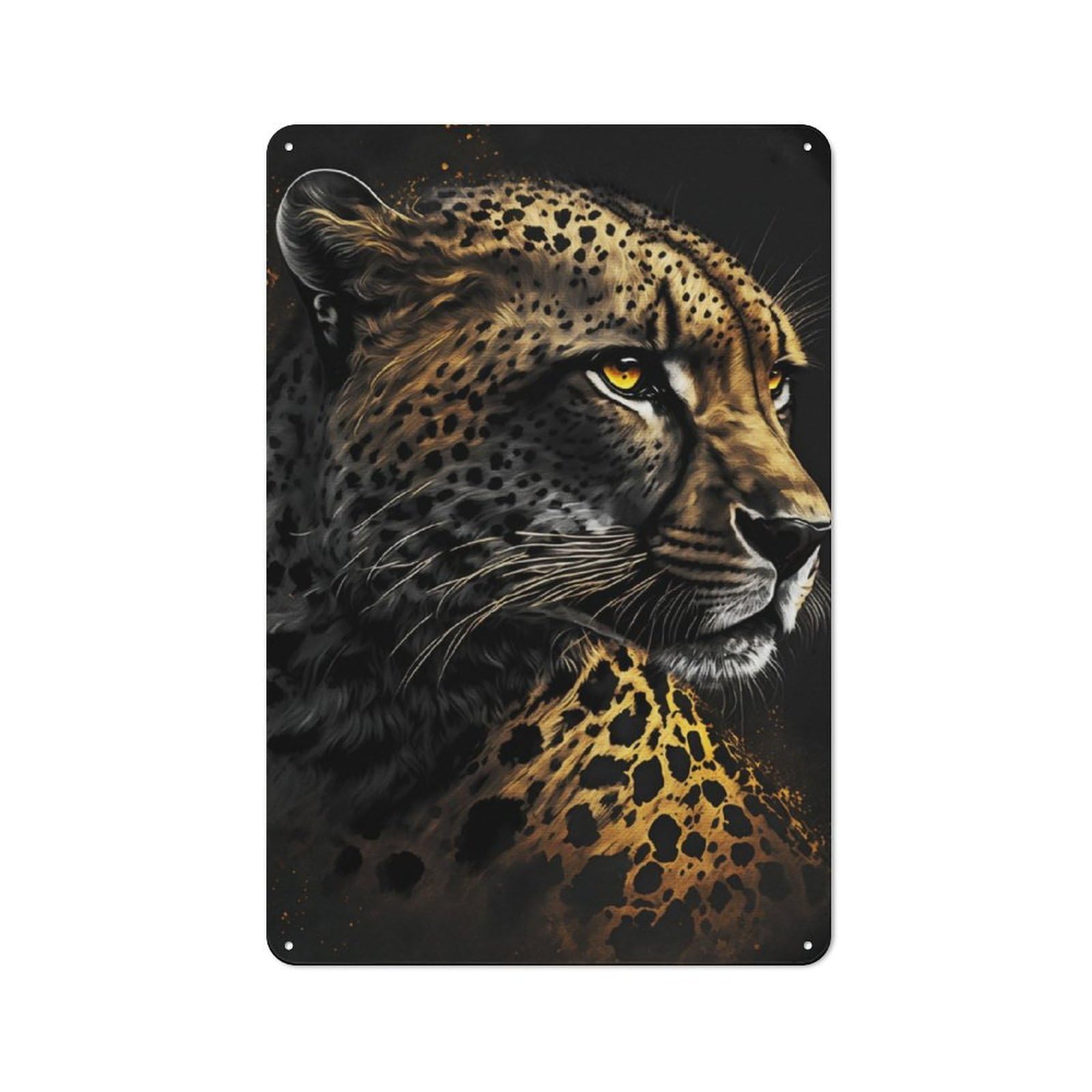 Junmoney Black Cheetah Rustic Metal Sign 30X20cm Featuring For Hallway Wall, For Collectors Decorating Hallways And Entrance Areas