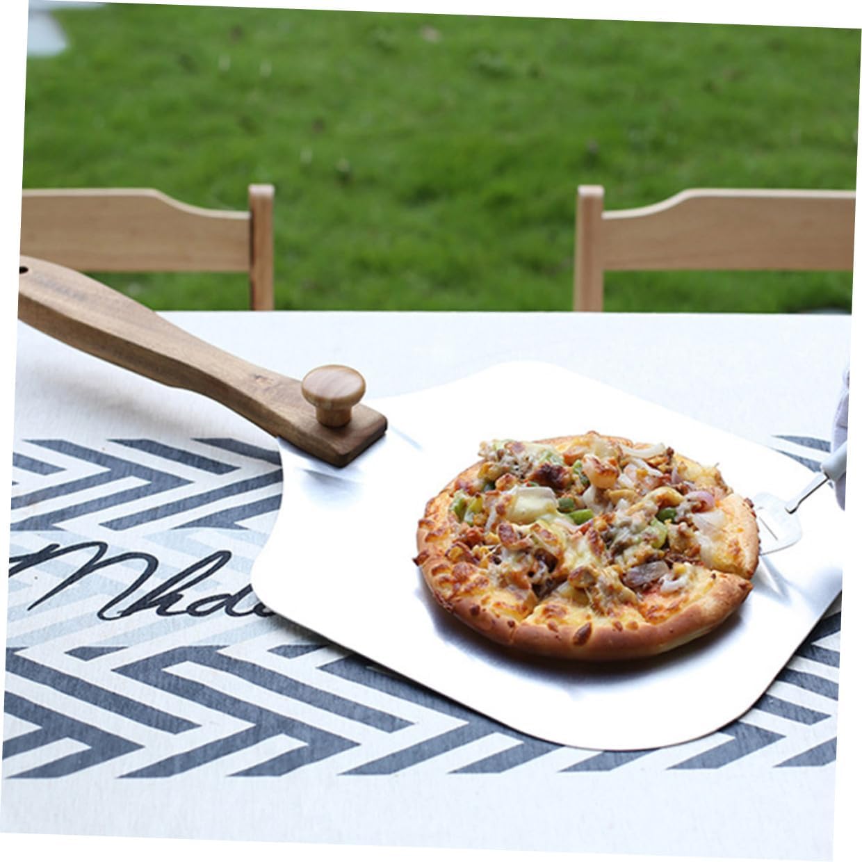 SUPVOX Folding Aluminum Pizza Peel with Wood Handle Restaurant Pizza Shovel for Baking and Transfer for Oven Use with Storage Box Random Color