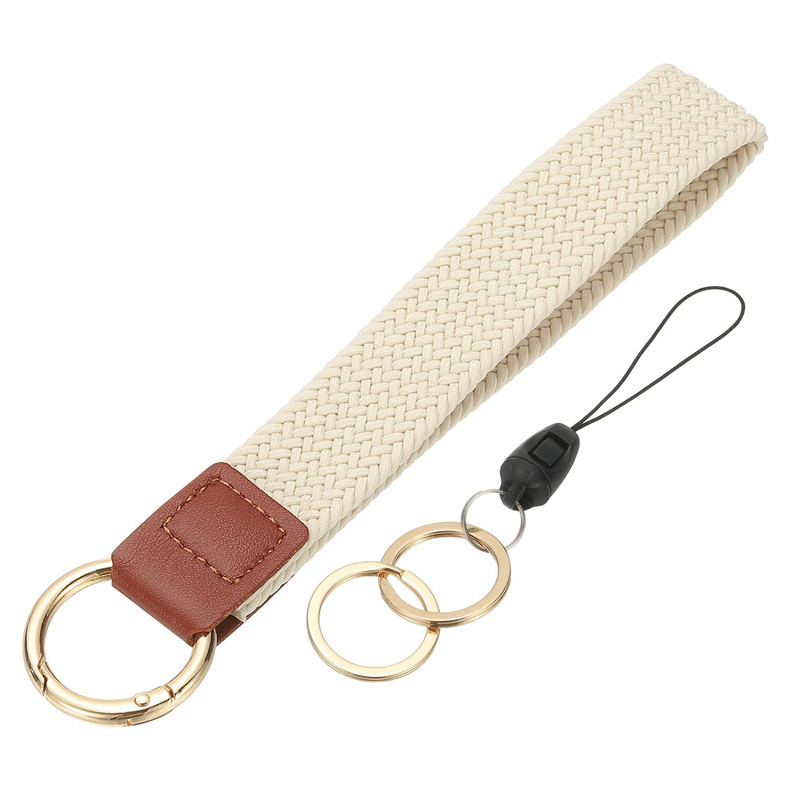 PATIKIL Keychain Wristlet, Cute Keychain Stretchy Woven Wrist Lanyard Strap Key Ring Car Keys Chain Accessories Hooks for Women Men Wallet ID Badges Card, Beige