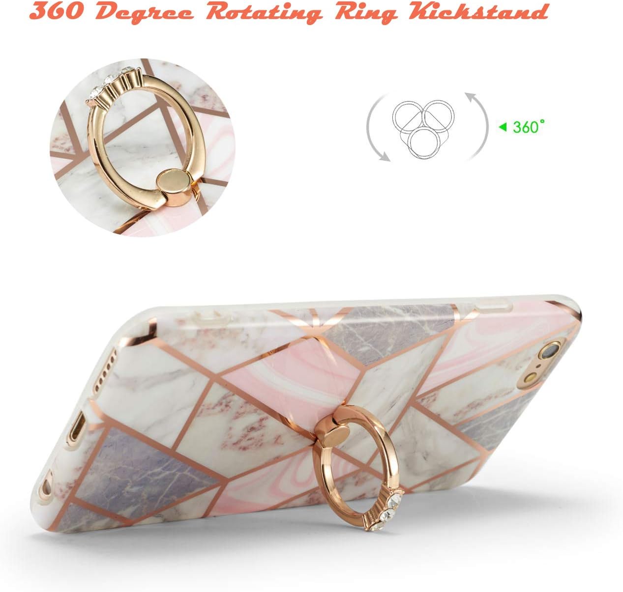 DEFBSC iPhone 6 / iPhone 6s Marble Case with Ring Kickstand, Marble Design 360 Degree Adjustable Handy Finger Ring Stand Soft TPU Shockproof Cover for iPhone 6 / iPhone 6s