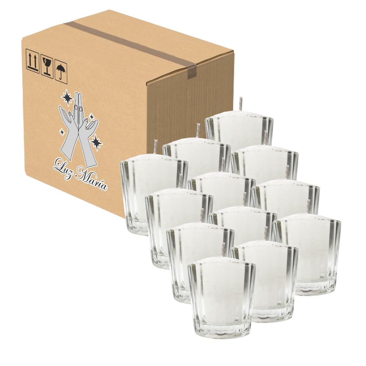 Caja con 12 Piezas de veladora votiva en Vaso Cruz | Ideales para todo tipo de eventos