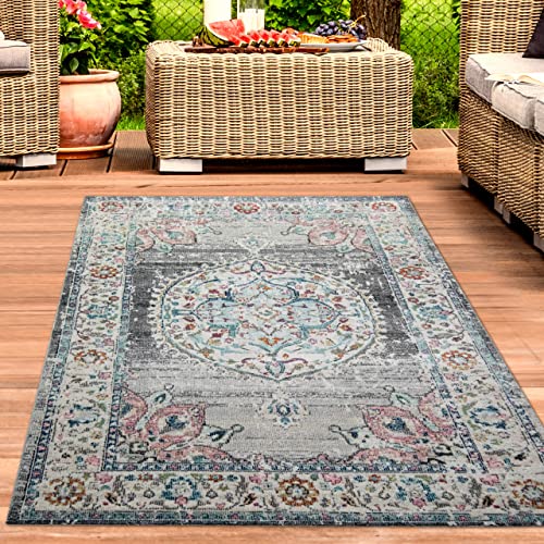 CARPETIA Teppich Outdoor Orientteppich Wohnzimmerteppich Ornamente in grau Größe 240 x 340 cm