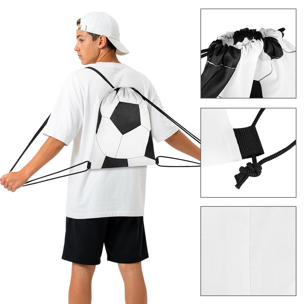 DiULi Lot de 4 Sacs de Sport à Cordon Enfant Football, Sac de Gym Léger avec Cordon de Serrage Réglable, Sac à Dos Imperméable avec Imprimé Sport, Sac de Rangement Pliable pour École et Entraînement