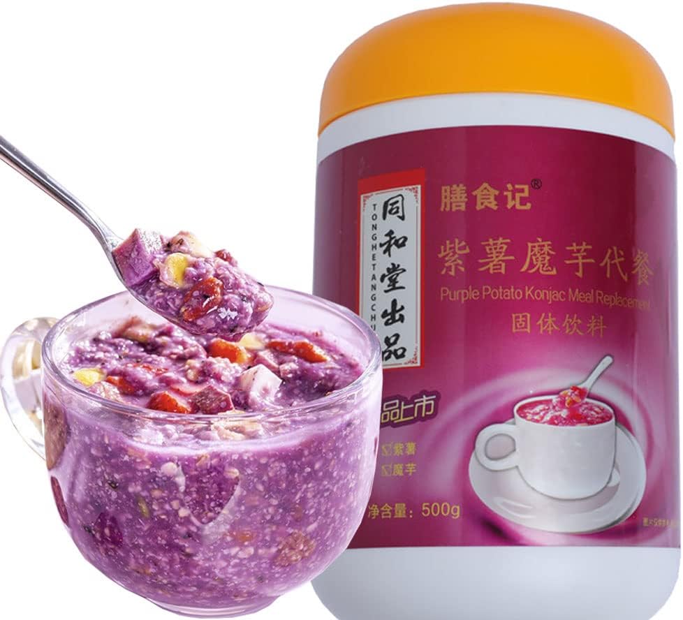 Purple Potato Konjak Congee cereal 17.6oz/500g Instant cereal nutritious breakfast substitute powder Light and Full Congee oatmeal packets quick oats 紫薯魔芋代餐粥麦片500g