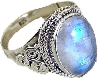 Natural Moonstone Ring, 925 Silver Ring, handmade Statement Oval Ring, Healing Crystal, Promise Ring, Artisan Ring, Special Day Ring, Bezel Ring, Boho & Hippie Ring, Mermaid Gift, Trending Ring, Healing Crystal, Promise Ring, Artisan Design Ring (Rainbow Moonstone)