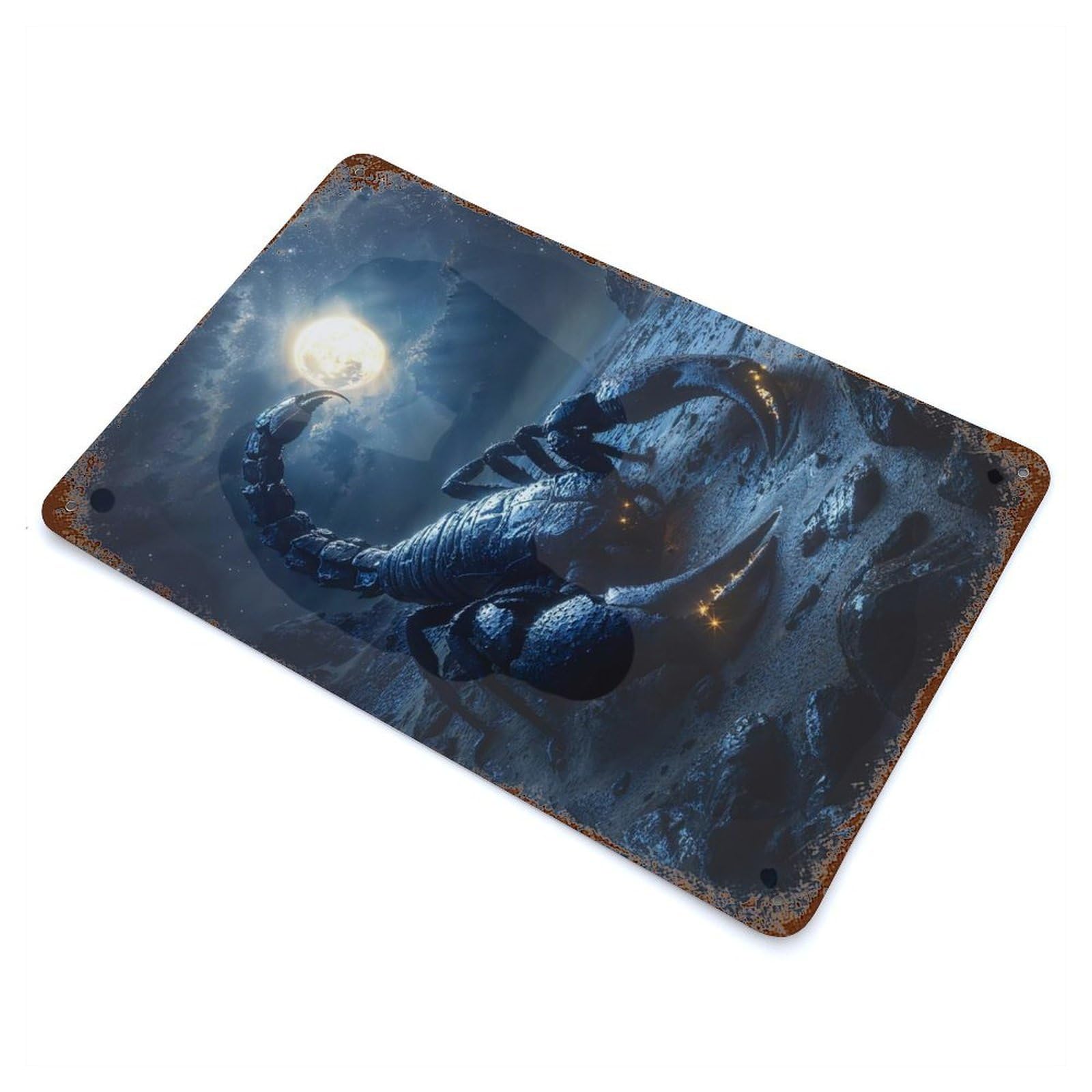 Giant Scorpion Under Moonlight Rusty Metal Tin Sign 11.8"x7.9", for Basement, Hobby Room And Garage Decor, Retro Wall Decor