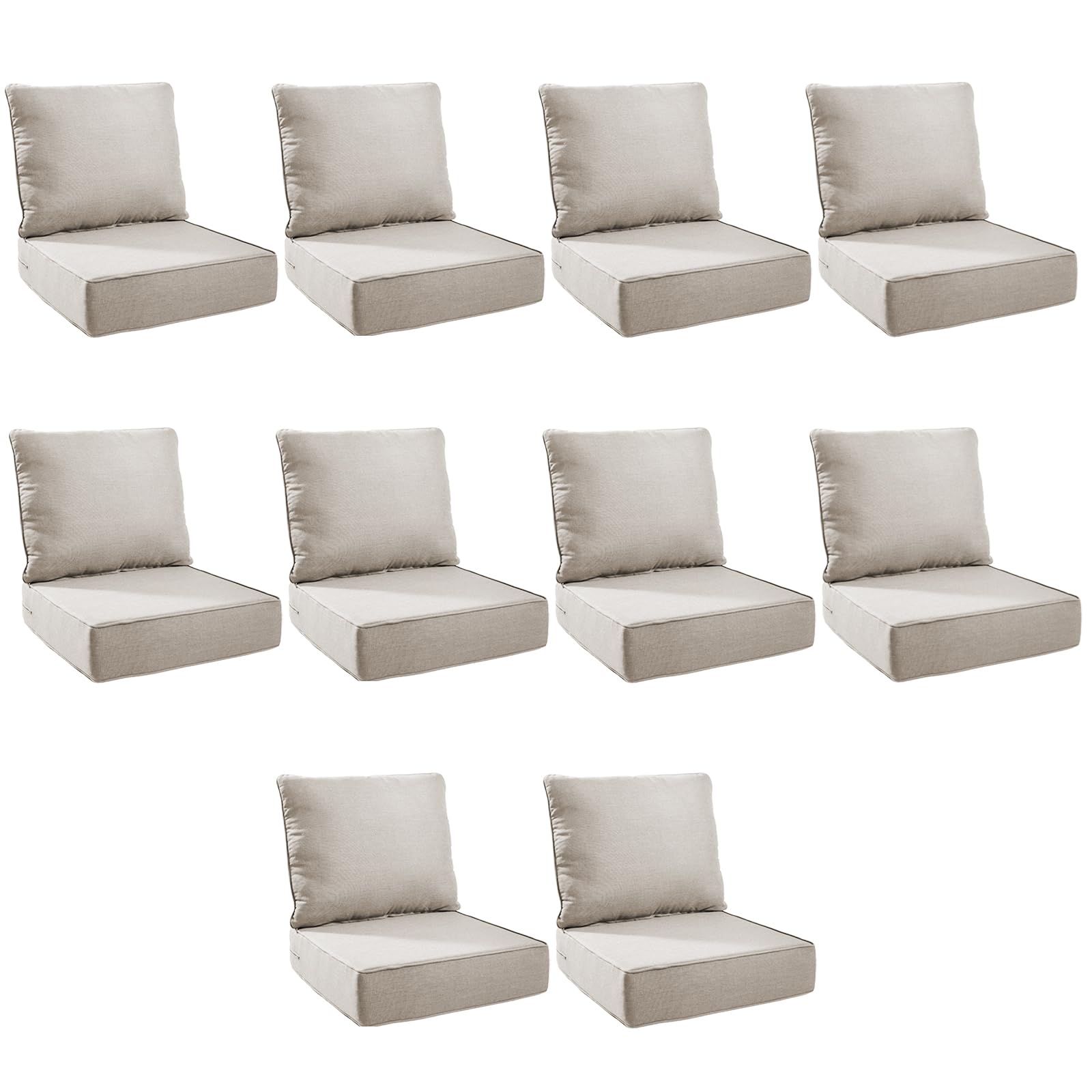 Outdoor Cushion Set for Patio Furniture, UV Resistant, Water Resistant - 6 Inch Thick Foam Garden Cushions– 24x24 Inch Patio Seat Covers for Chair/Sofa/Couch | Beige | 10-Pack |