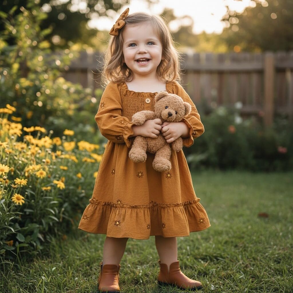Happy Town Toddler Girl Dress Long Sleeve Linen Vintage Baby Fall Winter Outfits Clothes