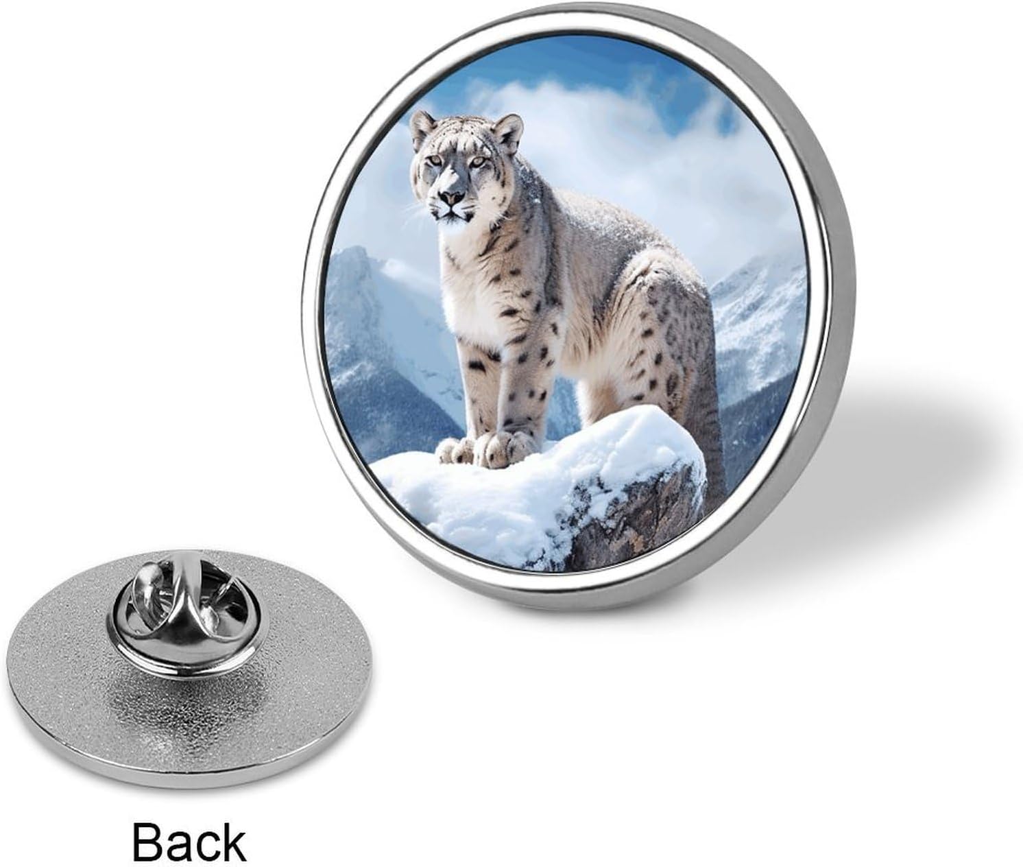 Snow Leopard Mountain Lapel Pin Round Badge Brooch Pin for Clothes image 3