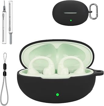 for Edifier LolliClip Case Cover with Cleaner Kit, Soft Skin Silicone Case Cover with Keychain and Lanyard,Full Protective Case for Men and Women-Black