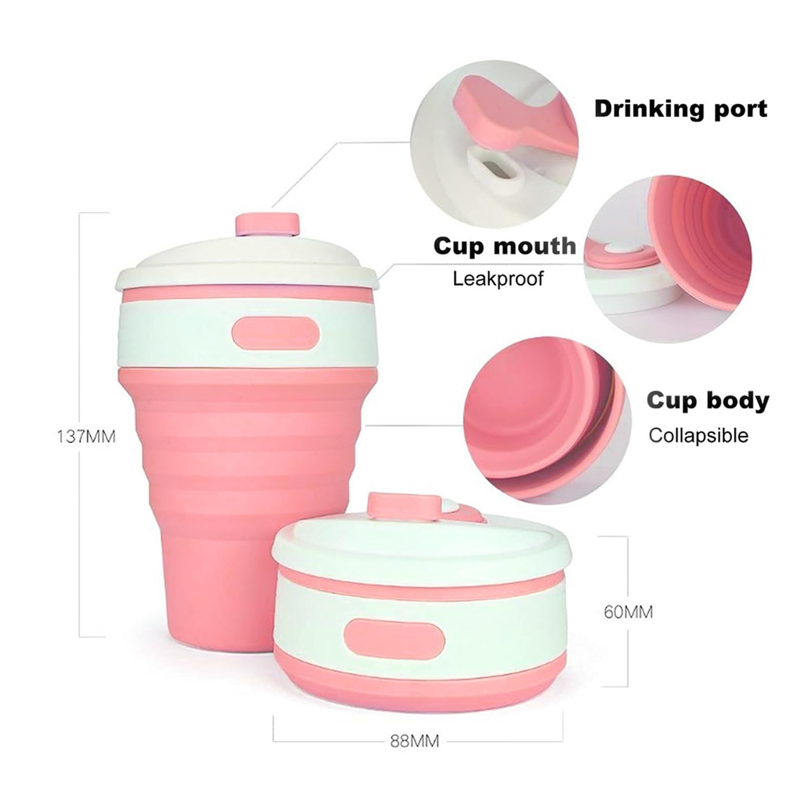 Genérico Tazas plegables de silicona reutilizables con tapa for acampar, café plegable portátil 350ml for viajes(350ml Green 2pcs)