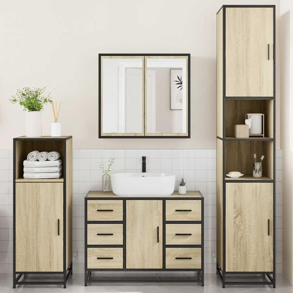 Set di mobili da bagno 4 pezzi rovere Sonoma legno metallo