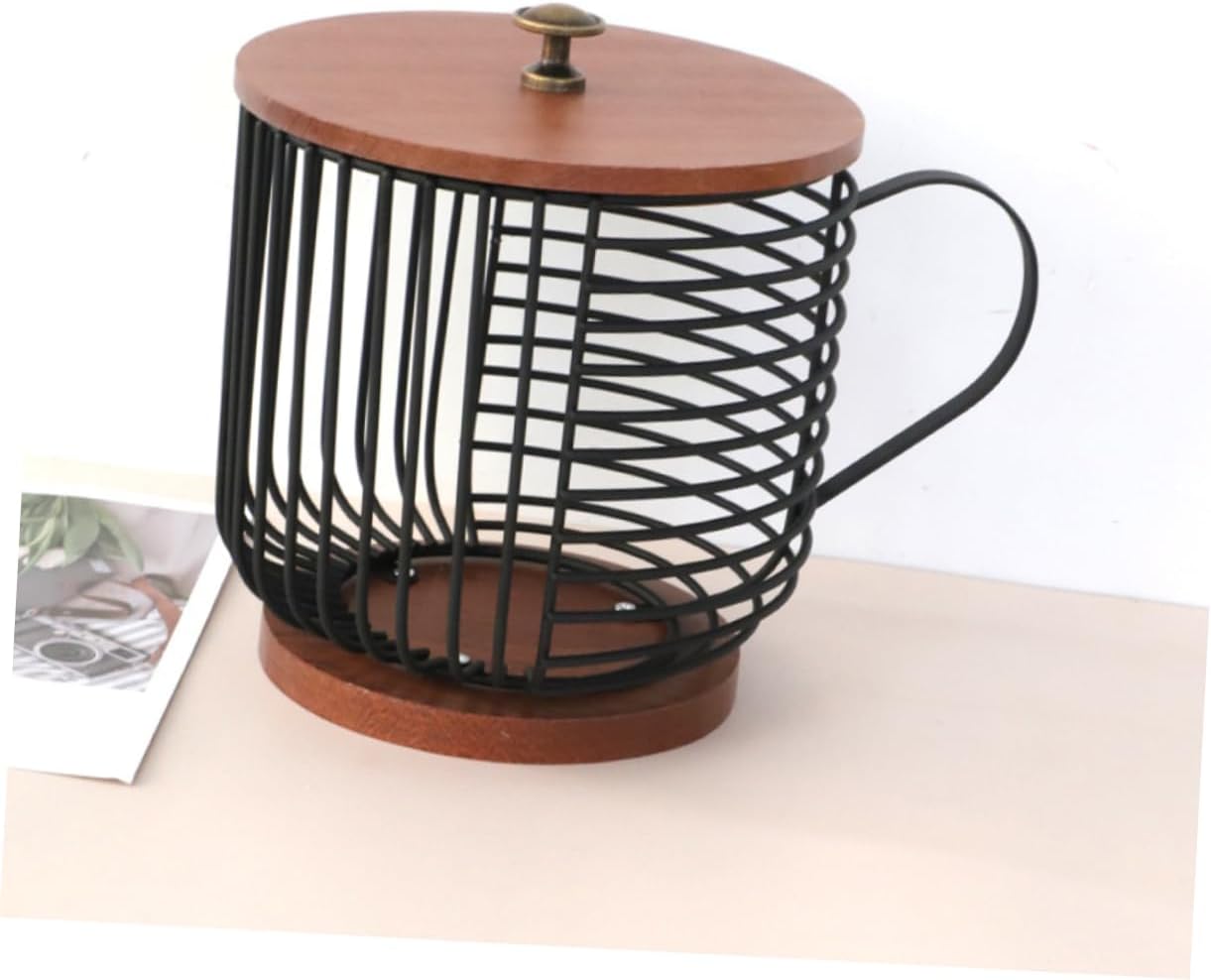 Cabilock Wooden Coffee Storage Rack Lid Capsule Organizer for Kitchen Counter Practical Metal Holder for Coffee Capsules and Tea Room