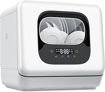 Joy Pebble Countertop Dishwasher, 28 Pieces Dishes/Cycle, 6 Washing Programs&Hot Drying, Dish Washer with 360°Dual Spray, with Child Lock&Delayed Start, Portable Dishwasher for Apartment/RV/Dorm