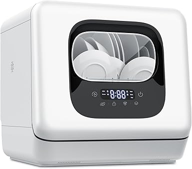 Joy Pebble Countertop Dishwasher, 28 Pieces Dishes/Cycle, 6 Washing Programs&Hot Drying, Dish Washer with 360°Dual Spray, with Child Lock&Delayed Start, Portable Dishwasher for Apartment/RV/Dorm