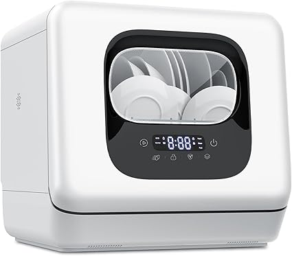 Joy Pebble Countertop Dishwasher, 28 Pieces Dishes/Cycle, 6 Washing Programs&Hot Drying, Dish Washer with 360°Dual Spray, with Child Lock&Delayed Start, Portable Dishwasher for Apartment/RV/Dorm