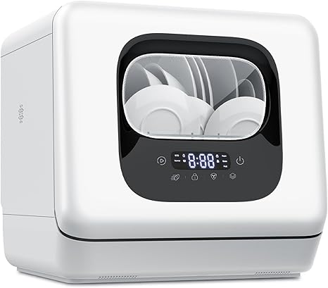 Joy Pebble Countertop Dishwasher, 28 Pieces Dishes/Cycle, 6 Washing Programs&Hot Drying, Dish Washer with 360°Dual Spray, with Child Lock&Delayed Start, Portable Dishwasher for Apartment/RV/Dorm