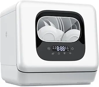 Joy Pebble Countertop Dishwasher, 28 Pieces Dishes/Cycle, 6 Washing Programs&Hot Drying, Dish Washer with 360°Dual Spray, with Child Lock&Delayed Start, Portable Dishwasher for Apartment/RV/Dorm