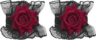 Lace Gloves Red Flower Wrist Cuffs Women Bridal Wedding Halloween Masquerade Party Decorative Supplies