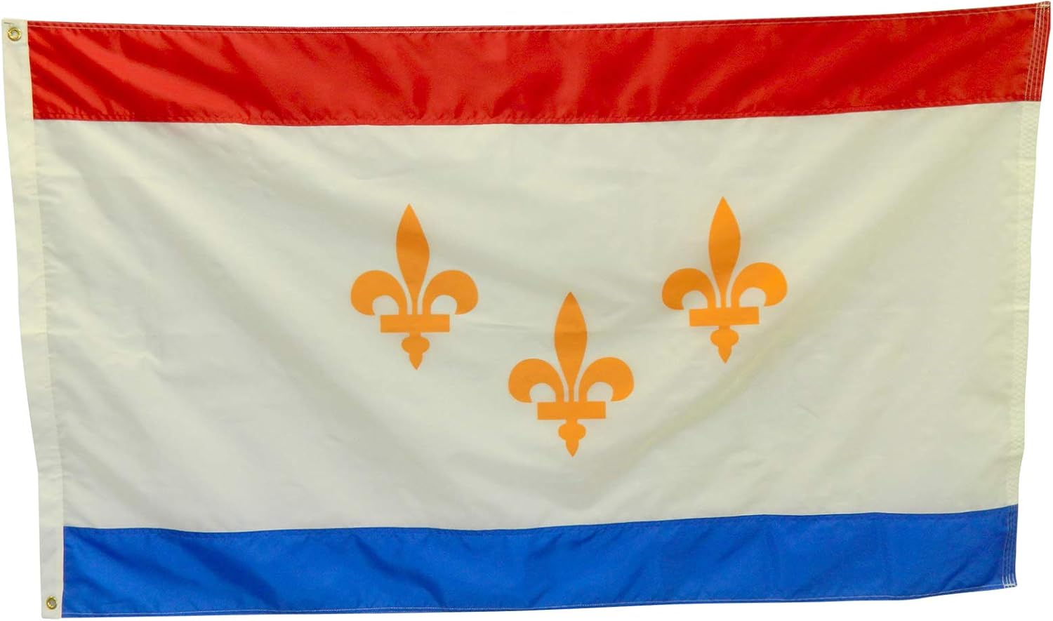3x5' City of New Orleans Flag, Durable and Fade Resistant All Weather Nylon, Sewn Panels, with Canvas Header and Brass Grommets, 4 Rows of Fly End Stitching, Made in USA (3x5')