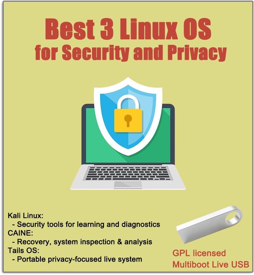 USB for Kali 2025,Tails 6.19,caine 13 | 3IN1 Bootable USB Flash Drive for IT Training and Security Learning (32GB) | 64-Bit Security & Privacy Toolkit