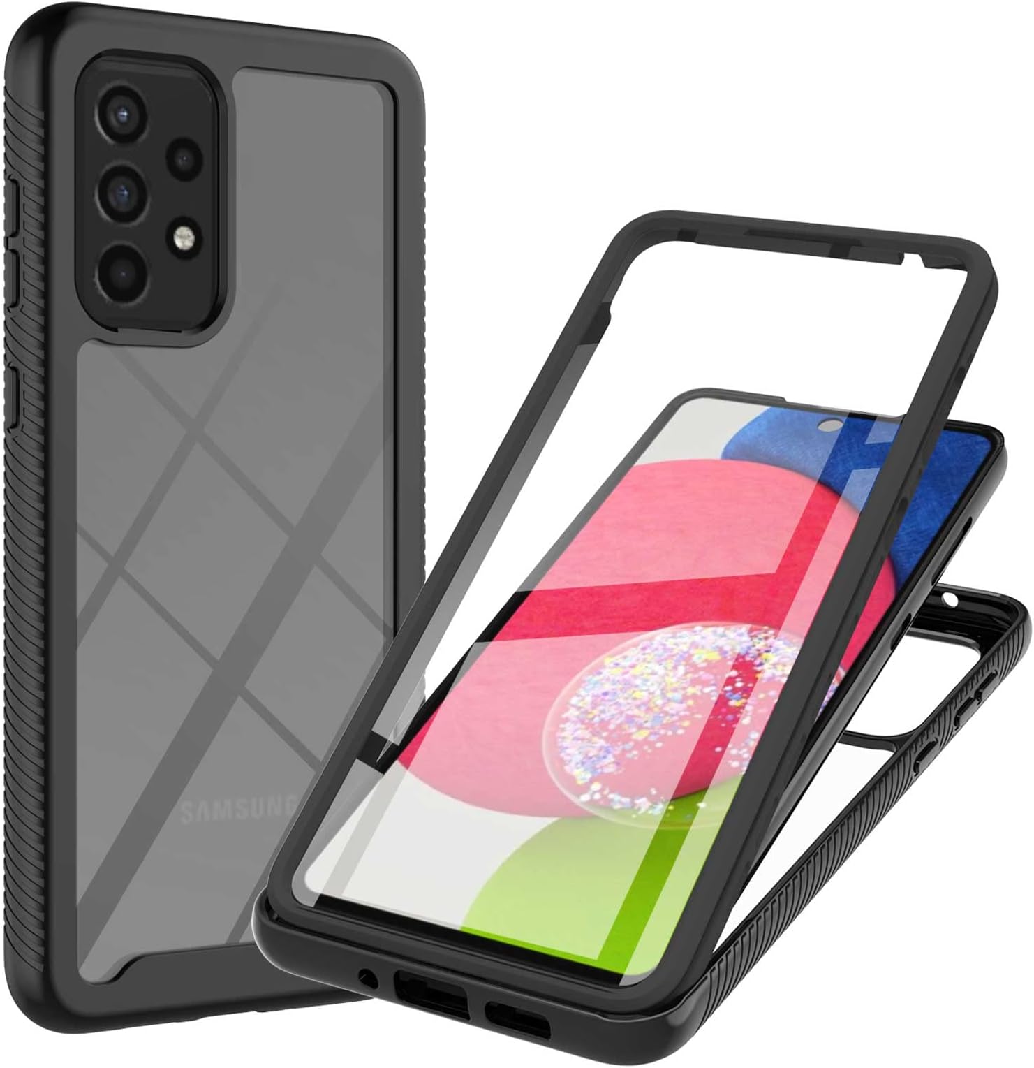 Samsung Galaxy A13 4G Case Built-in Screen Protector, 360 Full Body Protective Cover Anti-Scratch Shockproof Transparent Clear Silicone Bumper Slim Phone Case for Samsung Galaxy A13 4G 6.6", Black