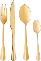 LYOR - Faqueiro de Aço Inox Positano Dourado 24 Peças - Jogos de Talheres - Mesa Posta - Utensílios de Cozinha, Enxoval, Casamento, Decoração