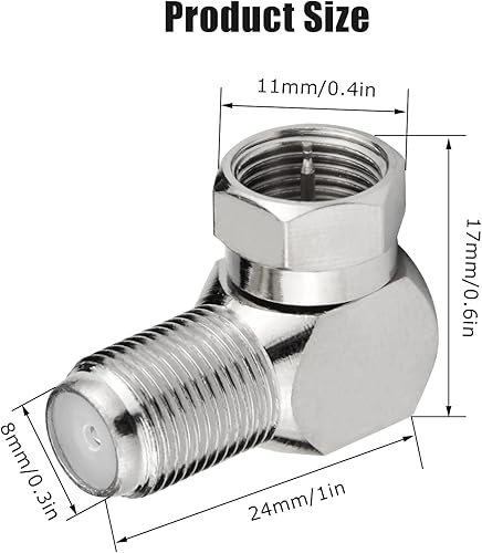 Miniatura 7 de Conector de cable plano, paquete de 20 conectores de cable coaxial de ángulo recto macho a hembra, adaptador coaxial RG6 de 90 grados para TV