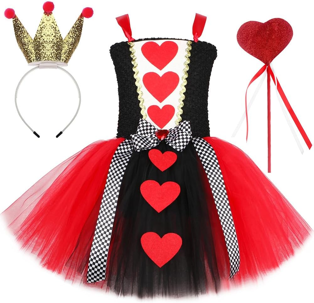 Yliod Kids Queen of Hearts Costume Girls Cosplay Black Red