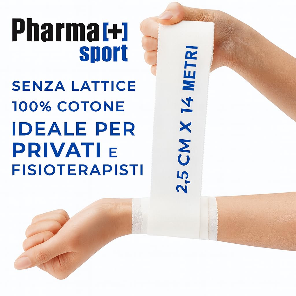 Nastro Sportivo Premium 2,5 cm x 14 m - Tape Professionale Anelastico, Ipoallergenico per Fasciature Sportive - Adatto a Tutti Gli Sport, Bianco Conf 24 Pezzi
