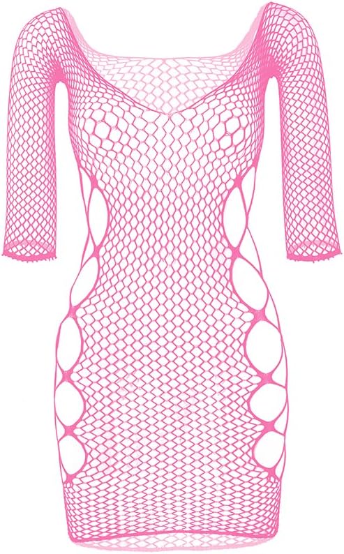 Long Sleeve Neon Pink Fishnet Dress Electric Night Fishnet Dress