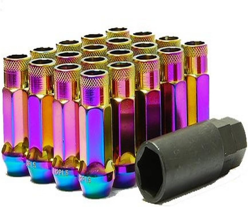 Muteki 32905N SR Series Neon Chrome 12mm x 1.25mm SR48 Open End Lug Nut Set, (Set of 20)