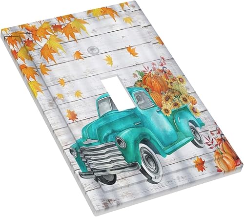 Miniatura 3 de Placas de pared vintage de otoño y otoño con una sola palanca, hojas de camión, textura de tablón, cubierta de interruptor de luz de 1 pandilla,