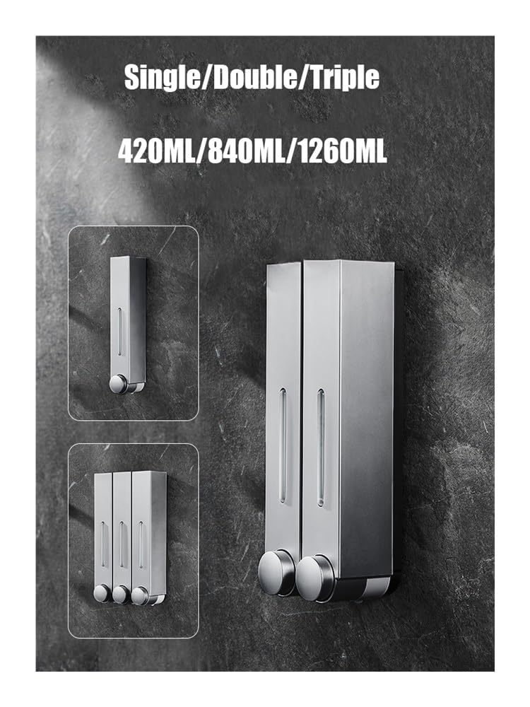 Dispensador de jabón líquido montado en la pared, dispensador de jabón de ducha, dispensador de champú para inodoro, dispensador de gel de ducha para baño (gris 3)