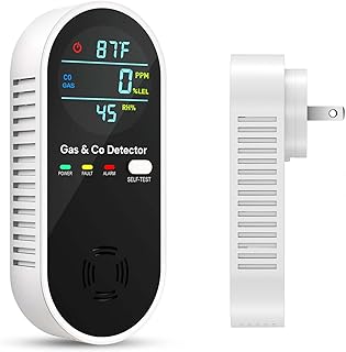 4-in-1 Upgraded Natural Gas Leak Detector and Carbon Monoxide Detectors, Dual Sensor Gas Leak Detector & Carbon Monoxide Detectors Plug in (Temperature & Humidity) for Home, RV (Black)