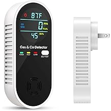 4-in-1 Upgraded Natural Gas Leak Detector and Carbon Monoxide Detectors, Dual Sensor Gas Leak Detector &amp; Carbon Monoxide Detectors Plug in (Temperature &amp; Humidity) for Home, RV (Black)