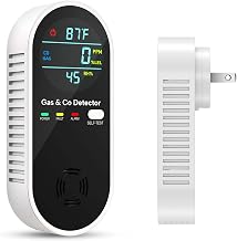 4-in-1 Upgraded Natural Gas Leak Detector and Carbon Monoxide Detectors, Dual Sensor Gas Leak Detector & Carbon Monoxide Detectors Plug in (Temperature & Humidity) for Home, RV (Black)