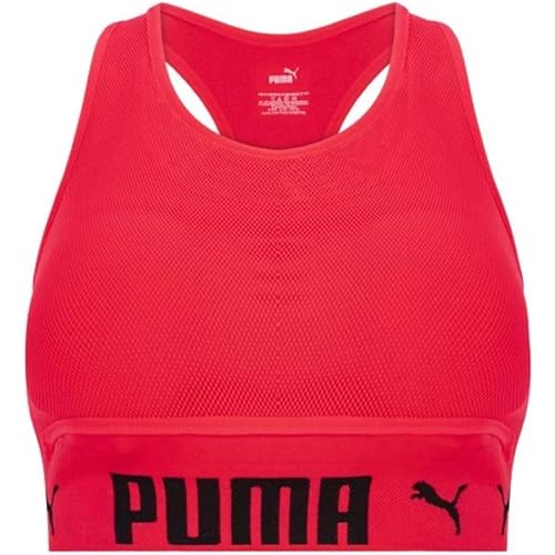 PUMA Women's T-Back Strap Seamless Sports Bra, Bright Red, Large